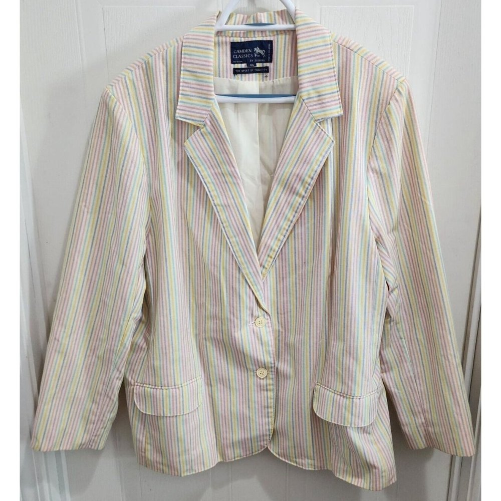 CAMDEN CLASSICS BY D.S. ROSS‎ Multicolor Pastel Striped 2 Button Blazer Size 44
